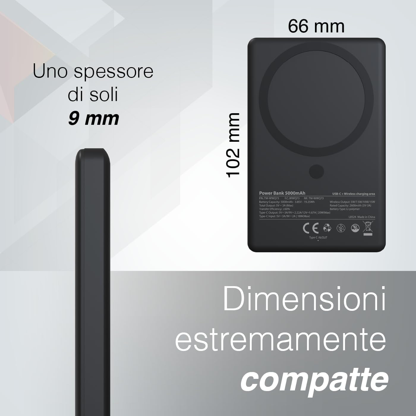 Powerbank Magsafe 5000 Mah Milan - Compatibile Anche Con Dispositivi Android - Ricarica Veloce, Ultra Sottile, Leggero - Cavo USB-C Incluso