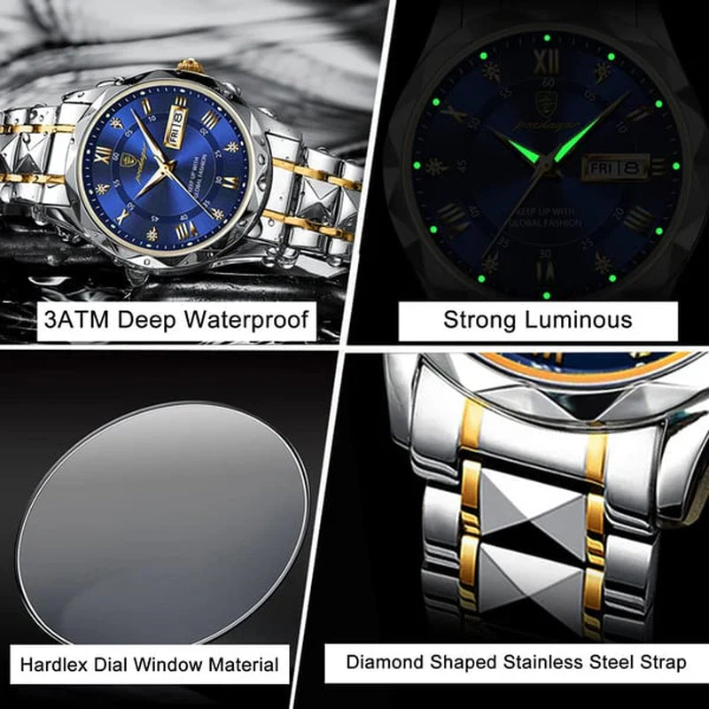 Aqualuxe Men'S Elegant Waterproof Watch with Night Vision Dial