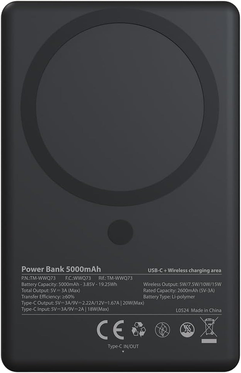 Powerbank Magsafe 5000 Mah Milan - Compatibile Anche Con Dispositivi Android - Ricarica Veloce, Ultra Sottile, Leggero - Cavo USB-C Incluso